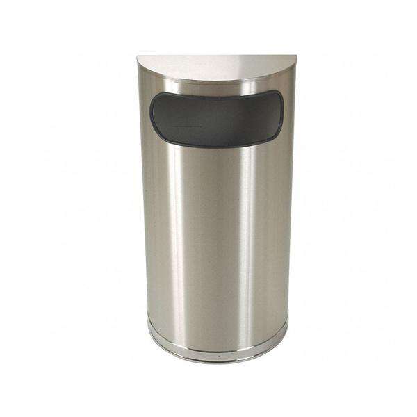 Can Trash SS/Stn 9gal Flat Lid Decorative Silver Half Round Ea